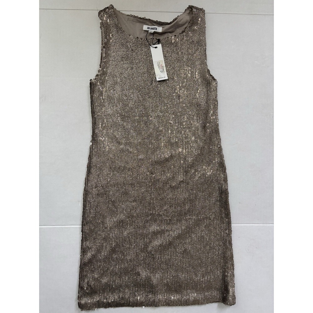 Bb Dakota Sz Xs Penley Sequin Gold Bronze Dress Nwt Lined Sleeveless Formal